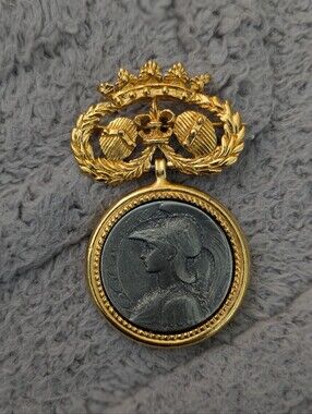 Ben-Amun Gold and Black Heraldic Medallion Brooch
